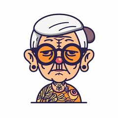 A cartoonish drawing of an old man with glasses and a mustache