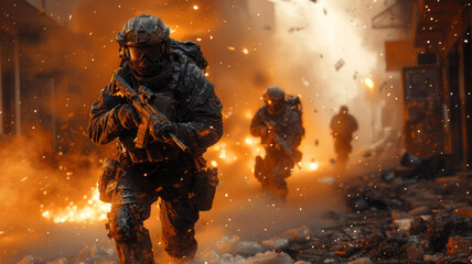 A group of special forces and terrorists fight in the street,generative ai