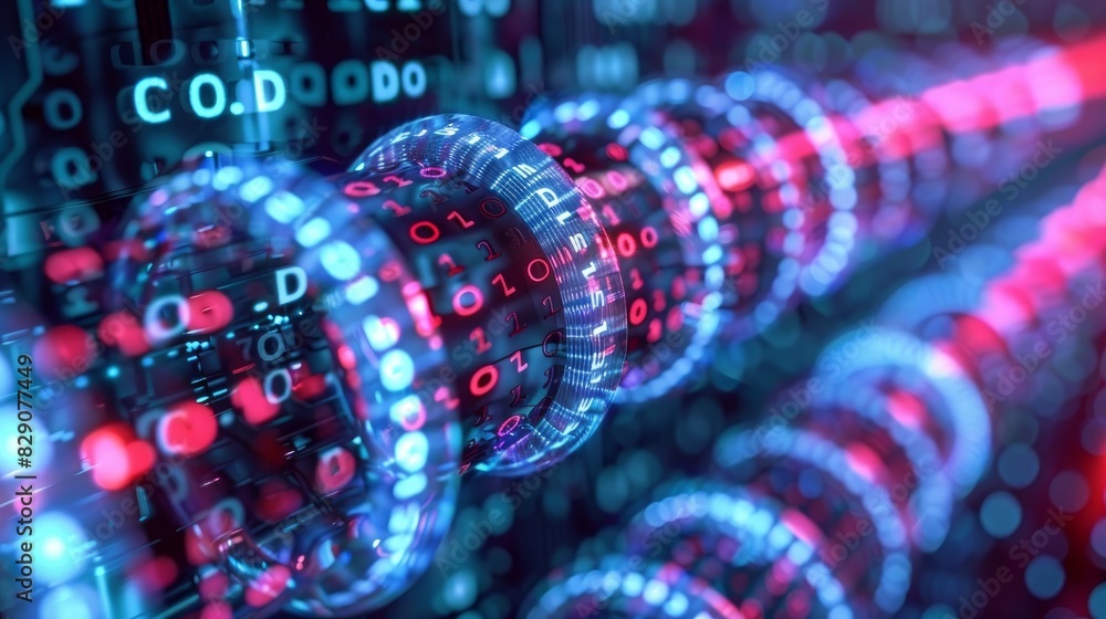 Aufkleber 3d illustration of a cable containing digital binary code inside.