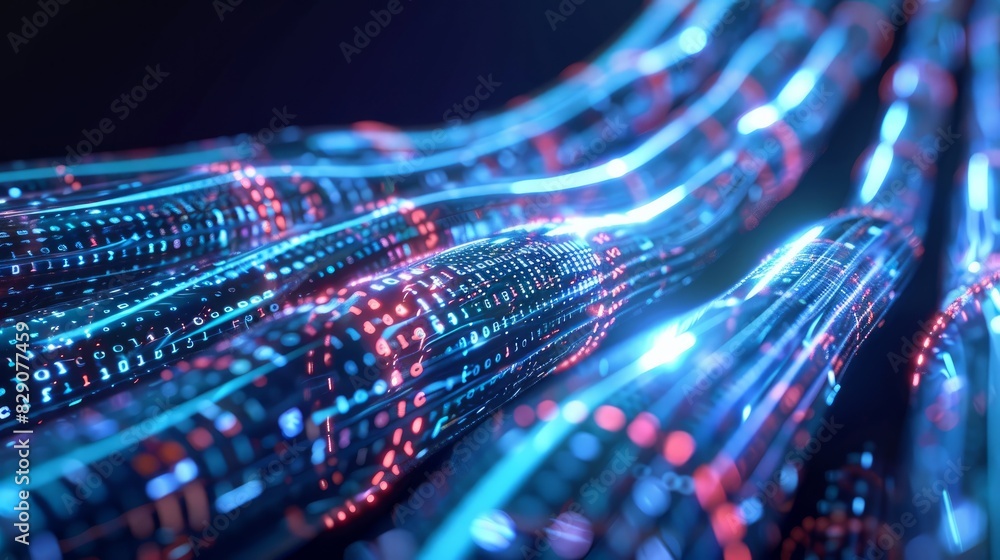 Poster 3d illustration of a cable containing digital binary code inside.