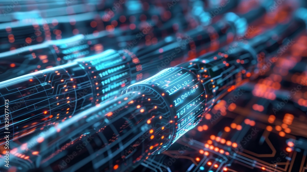 Poster 3d illustration of a cable containing digital binary code inside.