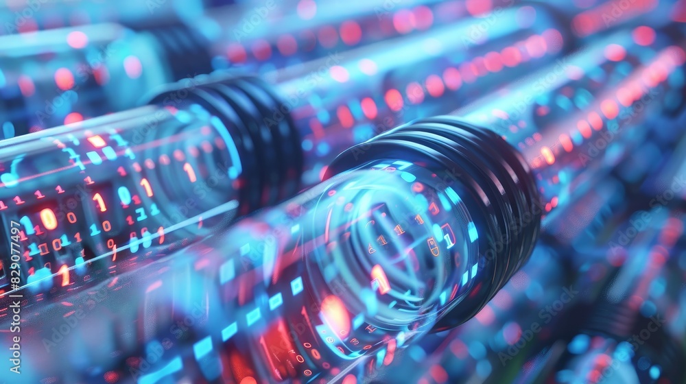 Poster 3d illustration of a cable containing digital binary code inside.