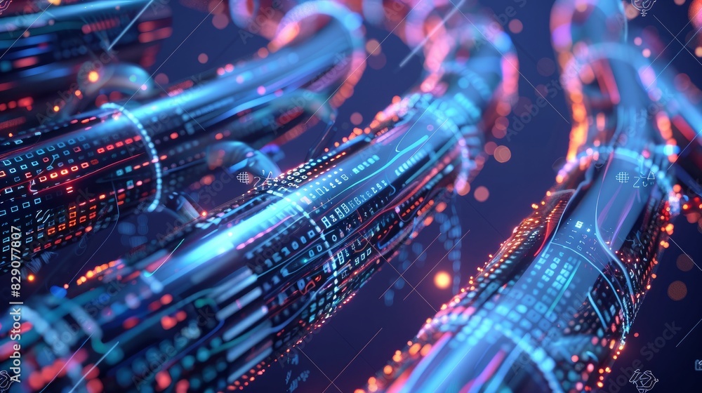 Poster abstract 3d illustration of digital data within a cable.