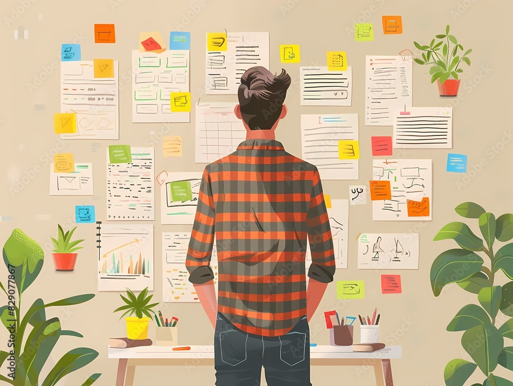 Poster imagine a flat design of a uxui designer integrating user feedback into designs
