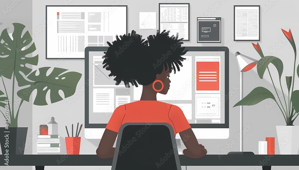 Poster picture a flat design of a uxui designer creating a style guide