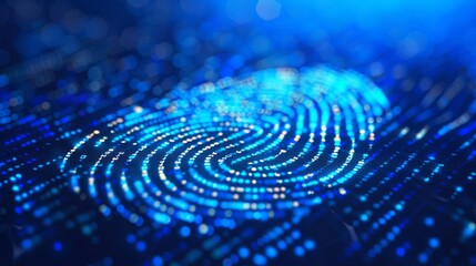 Abstract fingerprint design against a circular blue background depicts advanced technology mesh network.