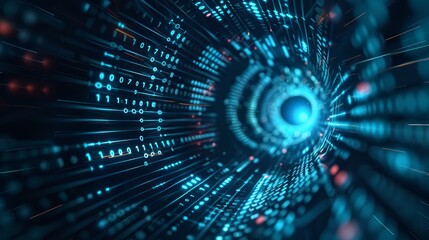 Biometric fingerprint: Ensuring secure access through digital code. Cybersecurity illustrated with virtual tunnel warp.