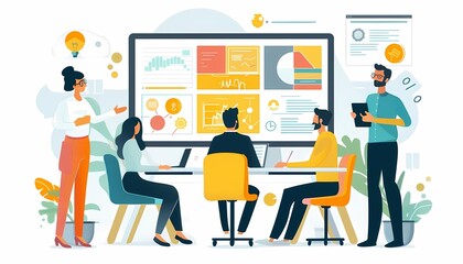 Fototapeta premium See a flat design of a UXUI designer presenting design concepts to a team