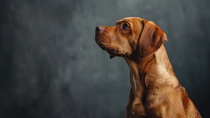 A solitary dog against a gray backdrop
