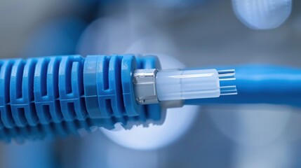 Close-up of single-mode optical patch cords with connectors, showing beveled ends.