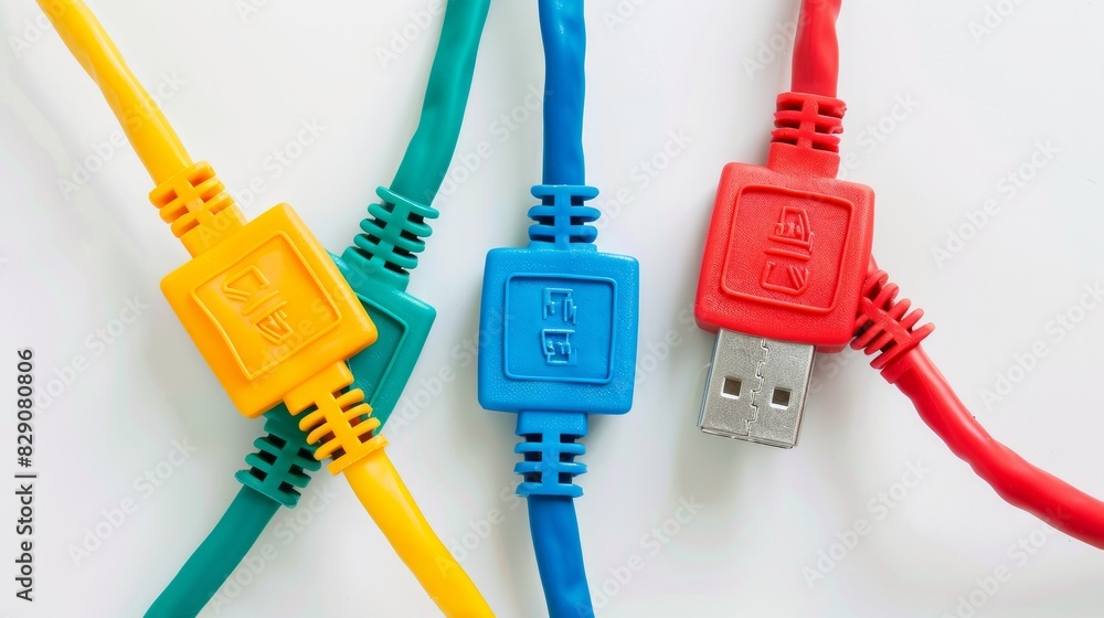 Poster ethernet cables for lan network connection on white background.