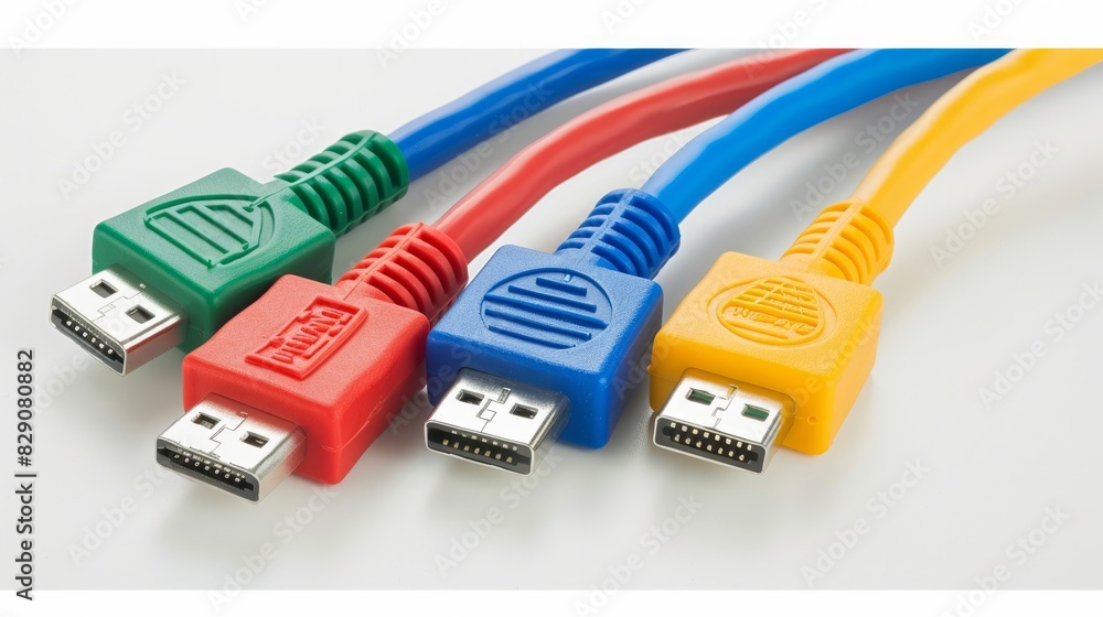 Poster ethernet cables for lan network connection on white background.