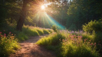 Obraz premium Sun rays in the forest