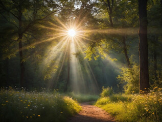 Obraz premium Sun rays in the forest
