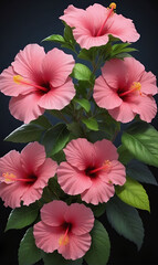 flower, Pink hibiscus, flowers on the background of plant leaves