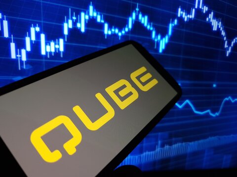 Konskie, Poland - May 26, 2024: Qube Holdings company logo displayed on mobile phone