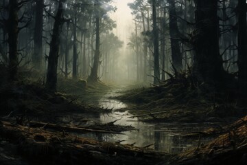 Obraz premium foggy forest, concept art
