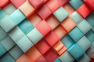 Subtle mint green and pale coral abstract geometric shapes. Concept of modern design and...