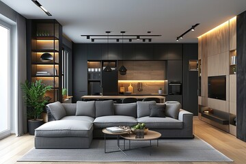 Modern small studio interior with Black details.