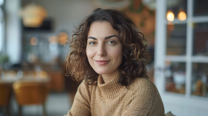 Digital influencer woman posing a portrait on social media, with soft and natural makeup