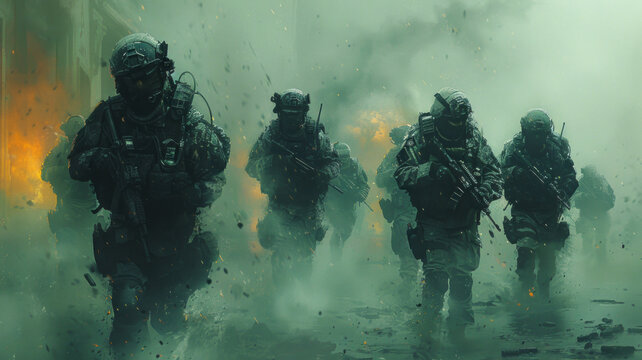 A group of special forces and terrorists fight in the street,generative ai