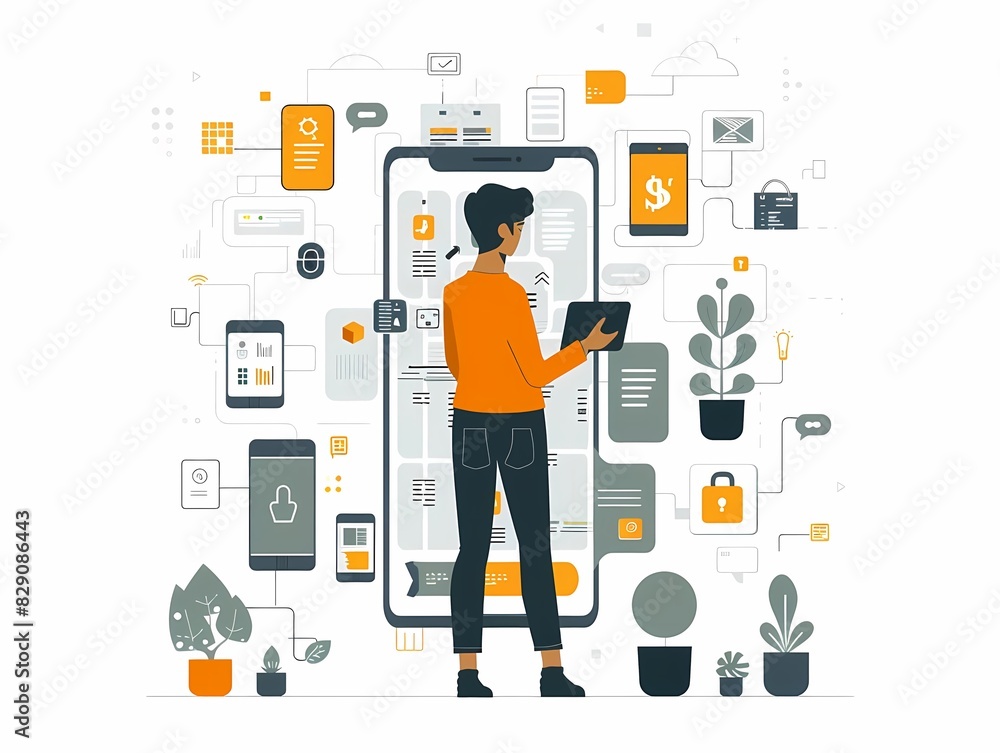 Poster see a flat design of an investor setting up twofactor authentication for security