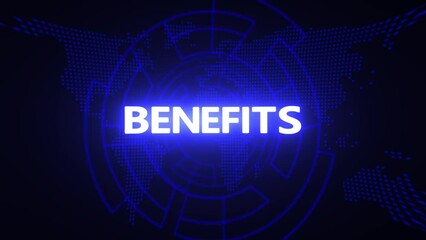 Benefits text. Technology glitch effect Business Analytic strategy concept . - Powered by Adobe