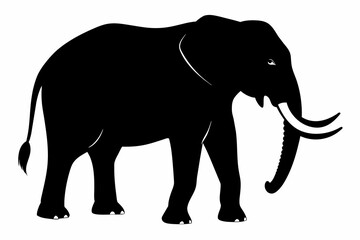Black silhouette of an elephant isolated on a white background. Animal illustration, wildlife art, monochrome design, nature concept.