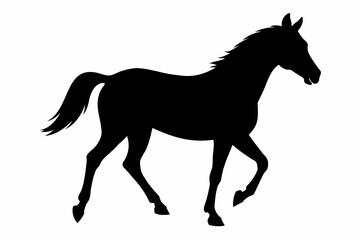 Silhouette of a galloping horse. Animal in motion. Equine beauty concept. Horseback riding, natural elegance design. Black silhouette isolated on white background.