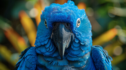 adult male Spix's Macaw Cyanopsitta spixii with bright blue feathers extinct native to Brazil South America