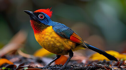 adult male Wilson's Birdofparadise Cicinnurus respublica with red yellow and blue plumage found in Indonesia Asia