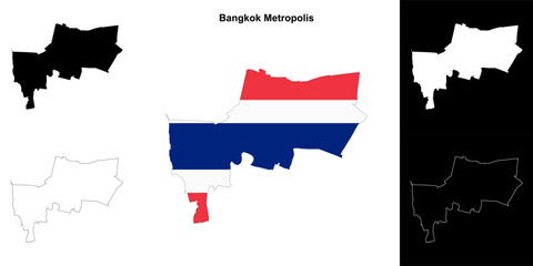 Bangkok Metropolis province outline map set