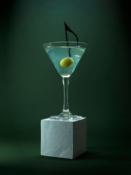Conceptual Musical cocktail in a martini glass on a block
