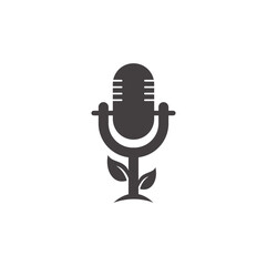 Podcast leaf nature ecology vector logo design. Podcast talk show logo with mic and leaves.	