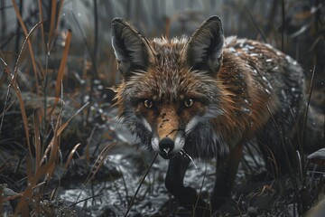Fototapeta premium Rabid fox with wild eyes