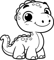 Obraz premium Dinosaure, Line art dessin au trait style kawaii de personnage heureux pour page ou livre de coloriage pour enfant. Vecteur noir totalement transparent et isolé du fond. 