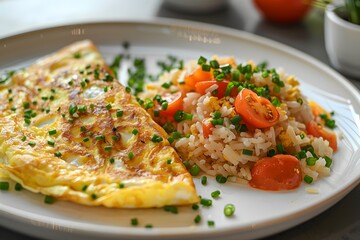 Plate with omelet and vegetables