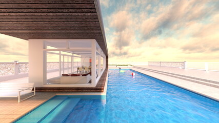 屋上プール　3DCGレンダリング