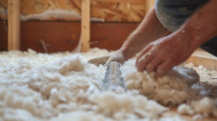 A DIY enthusiast working on installing recycled cotton insulation a costeffective and green solution for home insulation.