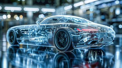 Obraz premium Fast urban racing modern electric car powered by environmentally friendly electricity