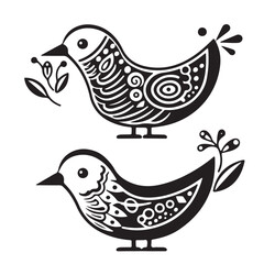Bird Folk Art Vector Set