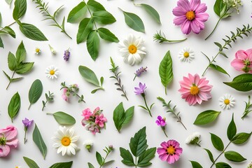 Cluster of flowers on white background