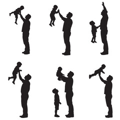 Dad with Children Silhouette Vector Set