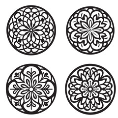 Flower Design Stencil Circle Vector Set