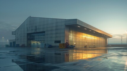 Obraz premium image of a large industrial warehouse building. AI generated