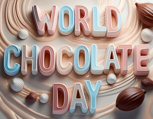 A poster for world chocolate day with chocolates in the background