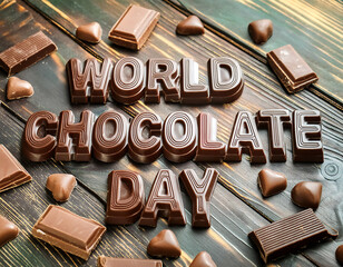 A poster for world chocolate day with chocolates in the background