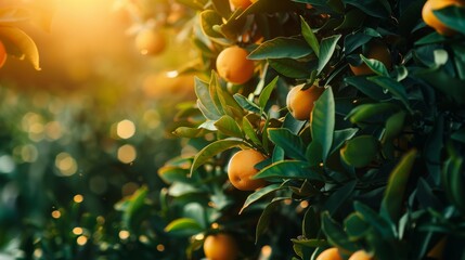 Ripe Oranges Hanging on Tree in Spain Orange Garden