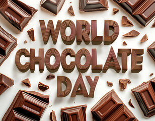A poster for world chocolate day with chocolates in the background