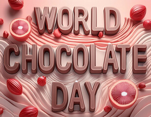 A poster for world chocolate day with chocolates in the background